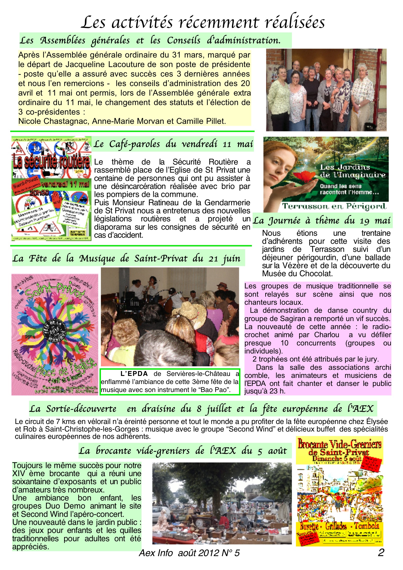 Quelques activités réalisées au cours de l'année 2012